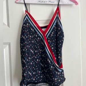 Bailey 44 Anthropologie Tete A Tete Navy Blue Red Floral Tank Top Shirt Blouse